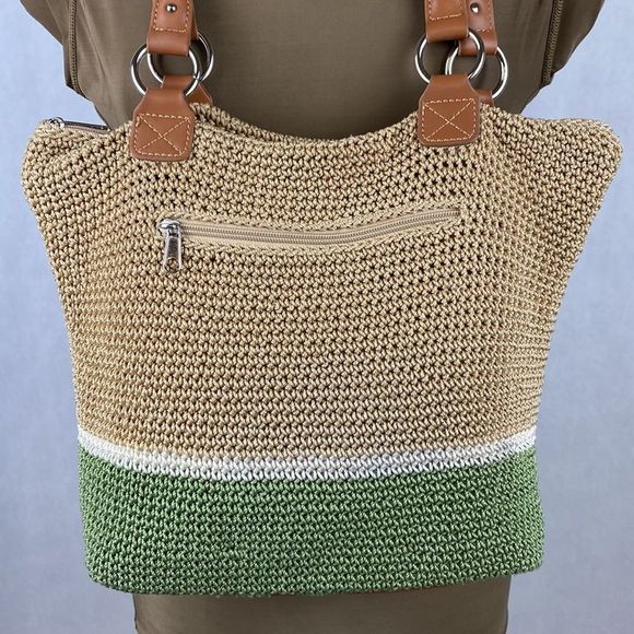 The Sak Tan Green Crochet Purse Shoulder Bag Tote - Picture 2 of 13